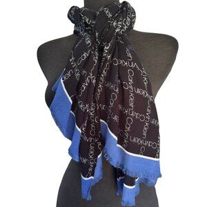 Calvin Klein Black Scarf with Allover Logo in White & Blue